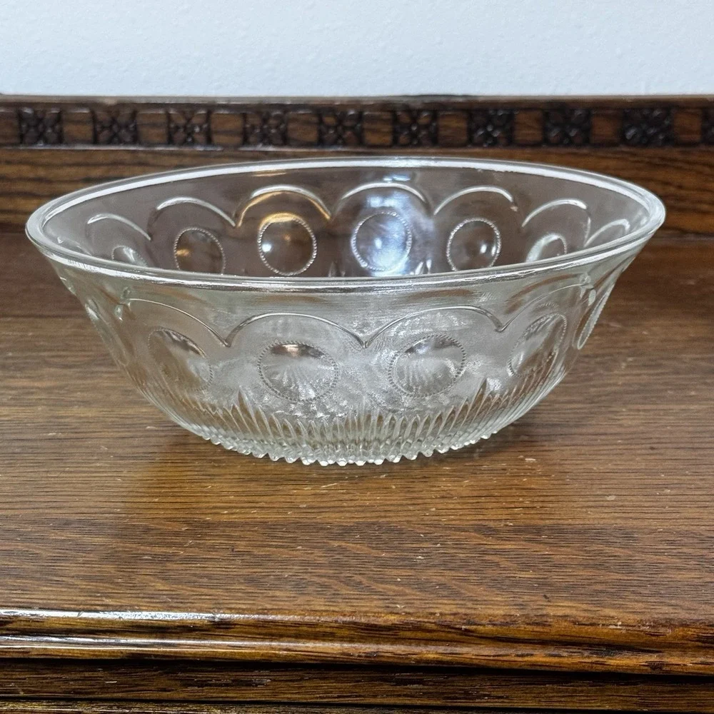 Vintage Cut Glass Serving Bowl Clear Hobnail Oval Pattern 9